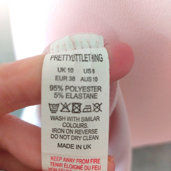 PrettyLittleThing Pink High Split Leg Gown Maxi Bardot Dress Wedding Event Sz 10 - Picture 8 of 8